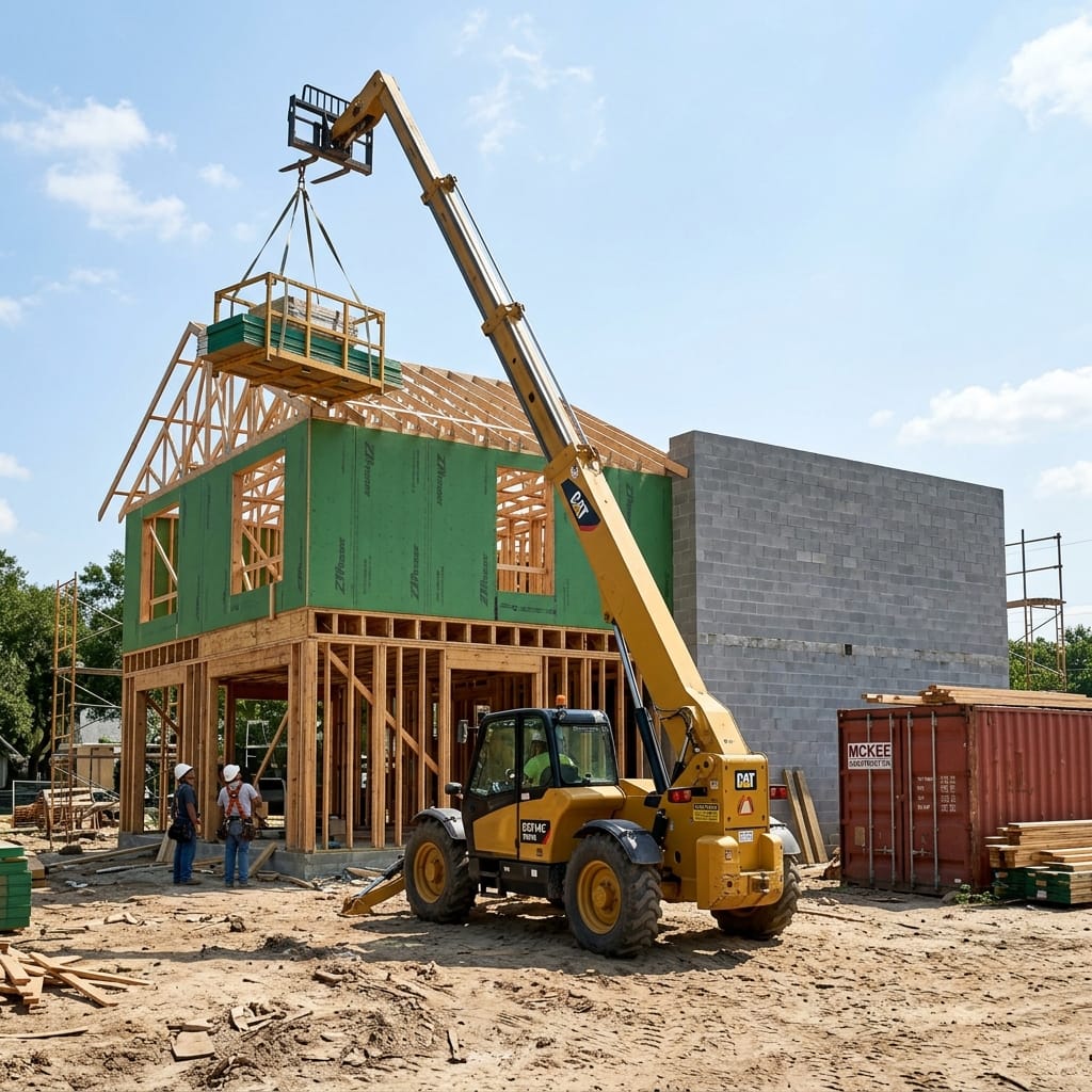 Yellow Construction Crane at Building Site